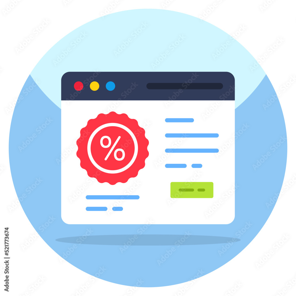 Flat design icon of online discount Flat design icon of online discount