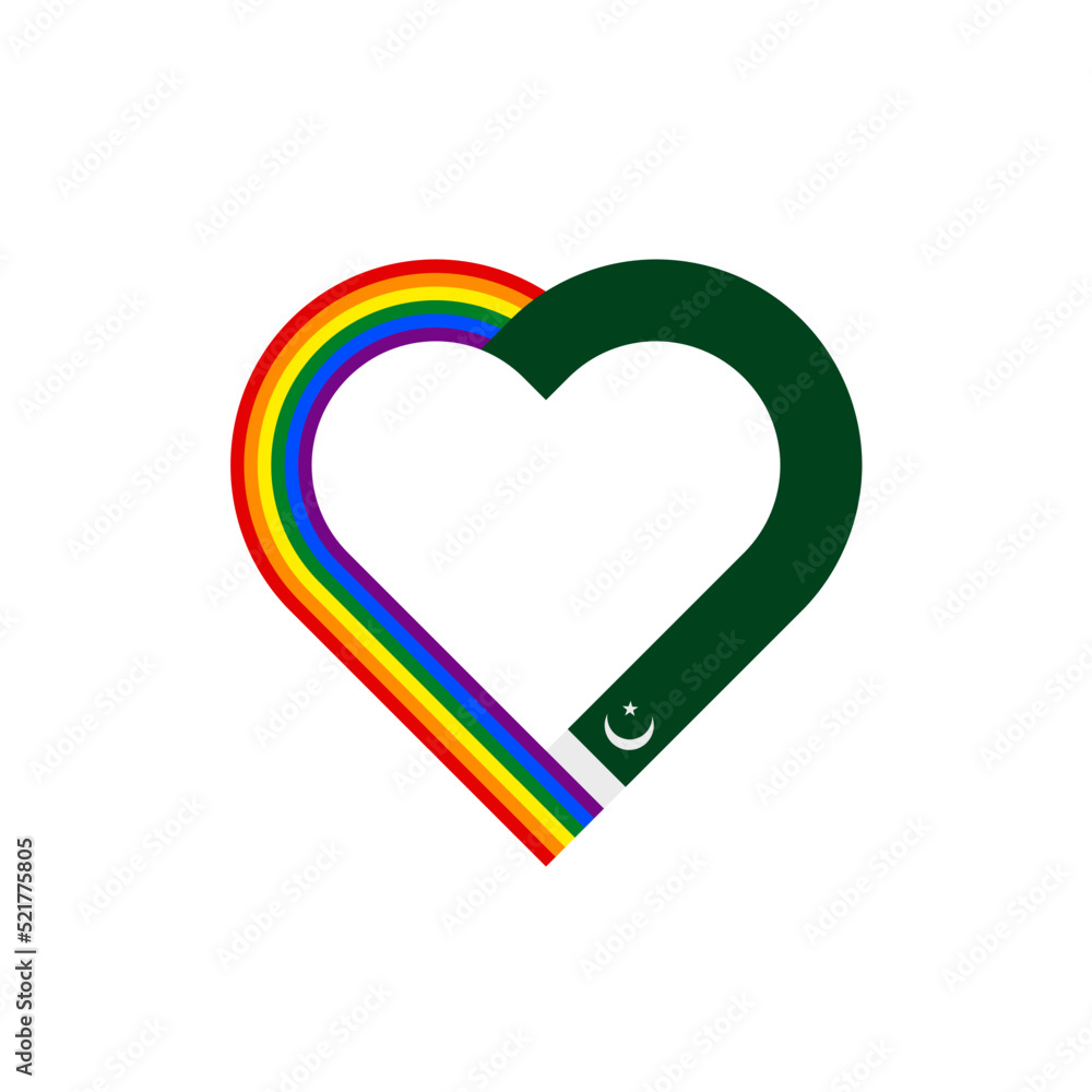 unity concept. heart ribbon icon of rainbow and pakistan flags. vector illustration isolated on white background unity concept. heart ribbon icon of rainbow and pakistan flags. vector illustration isolated on white background