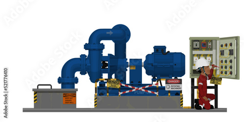 Industrial workers use screwdriver tester to measuring electric current in the electrical control cabinet
