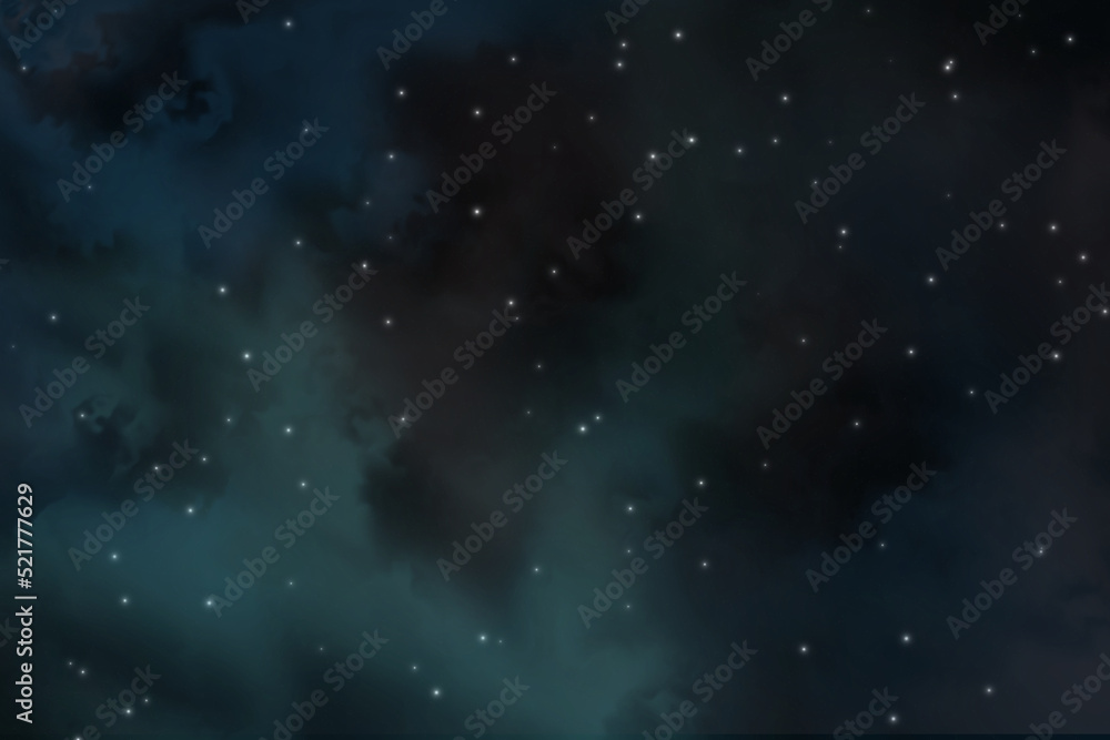 Fototapeta premium Weltraumhintergrund mit realistischen Nebel und leuchtenden Sternen. Farbiger Kosmos mit trostloser und milder Art. Magische Farbgalaxie. Unendliches Universum und sternhafte Nacht.