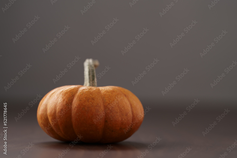 Cute orange pumpkin on wood table with copy space Cute orange pumpkin on wood table with copy space