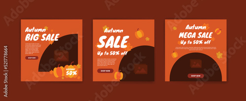 Social media post template for fall sale. Banner for autumn discount promotion. Autumn promotional advertising banner.