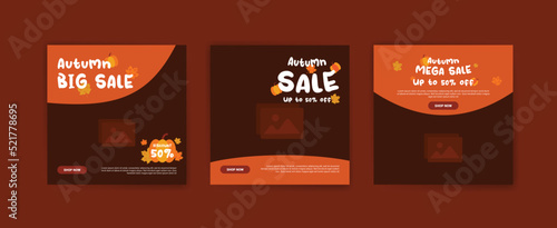 Social media post template for fall sale. Banner for autumn discount promotion. Autumn promotional advertising banner.
