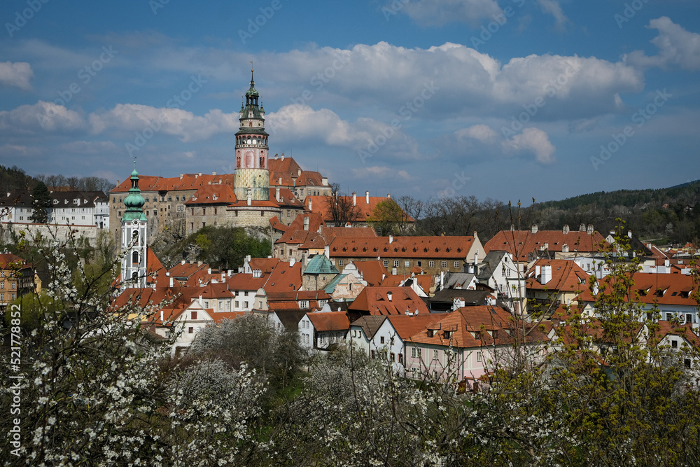 Aerial view over the old Town of Cesky Krumlov, Czech Republic