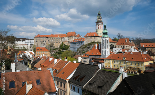 Aerial view over the old Town of Cesky Krumlov, Czech Republic