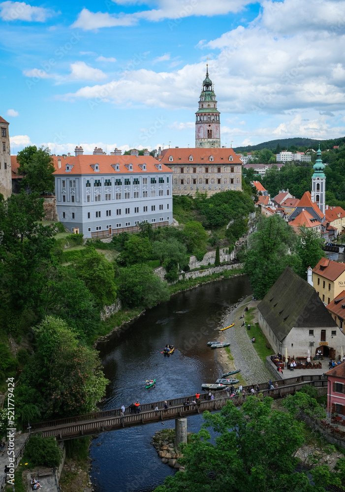 Aerial view over the old Town of Cesky Krumlov, Czech Republic