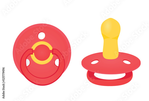 Red pacifier set. vector illustration