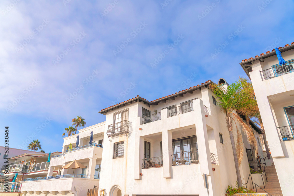 Exterior of residential buildings at San Clemente, California with balconies