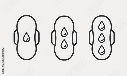 Sanitary napkin release intensity. Menstruation line icon set.  Hygienic product. Vector illustration