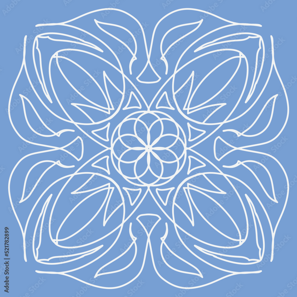 Decorative ornament on a blue background. Snowflake. Vector illustration