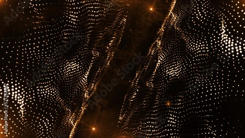 Abstract Futuristic Digital Gold Waves Particles Background. Seamless Loop. 4K