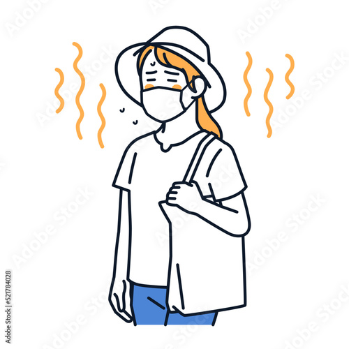 マスク熱中症の女性のシンプルなベクターイラスト素材