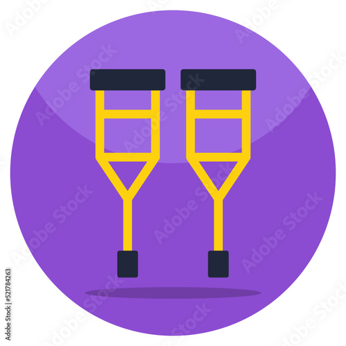 Walking stick icon, flat design of crutches