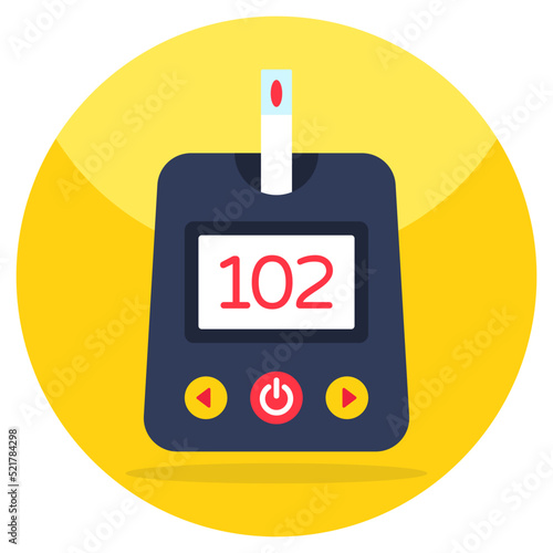 Sugar test machine icon, flat design of glucometer