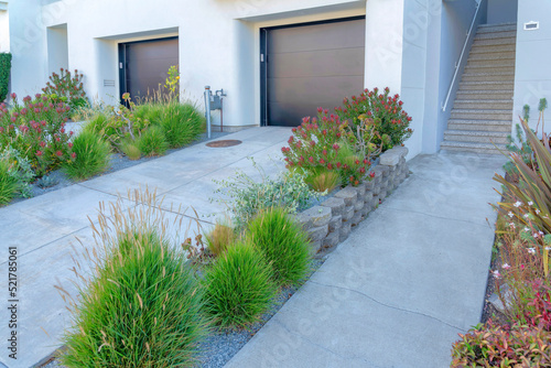 Concrete pathway near the driveway with plants on the side at San Francisco, California