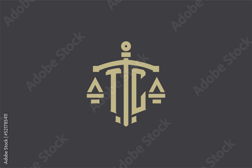 Letter TC logo for law office and attorney with creative scale and sword icon design