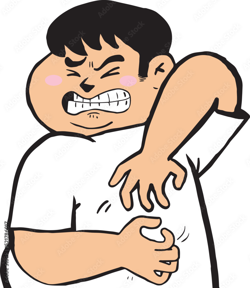 Fat man scratching his back because of itching Fat man scratching his back because of itching