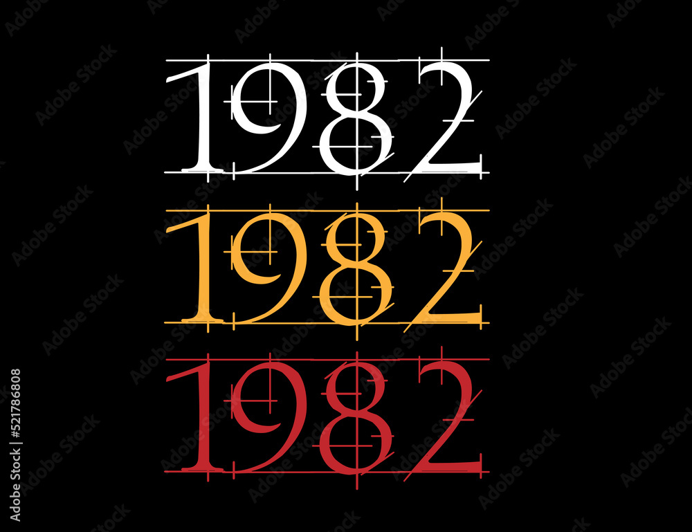 Scratched font year 1982. Numeral in white, orange and red on black background. Scratched font year 1982. Numeral in white, orange and red on black background.