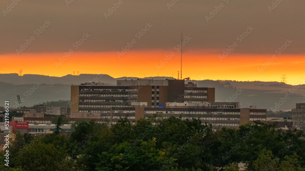 Sunset over the hospital in Strasbourg in France