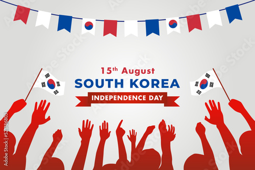 South Korea independence day background with flags and people vector illustration