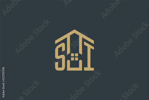 Initial SI logo with abstract house icon design, simple and elegant real estate logo design