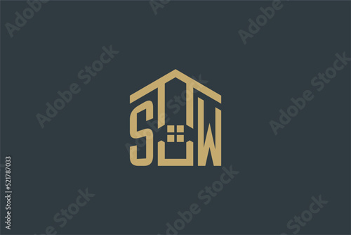 Initial SW logo with abstract house icon design, simple and elegant real estate logo design