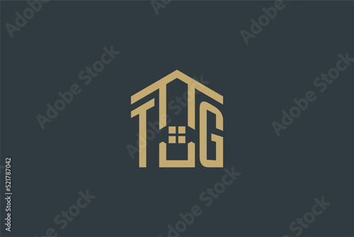 Initial TG logo with abstract house icon design, simple and elegant real estate logo design