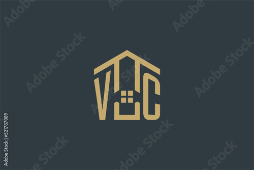 Initial VC logo with abstract house icon design, simple and elegant real estate logo design