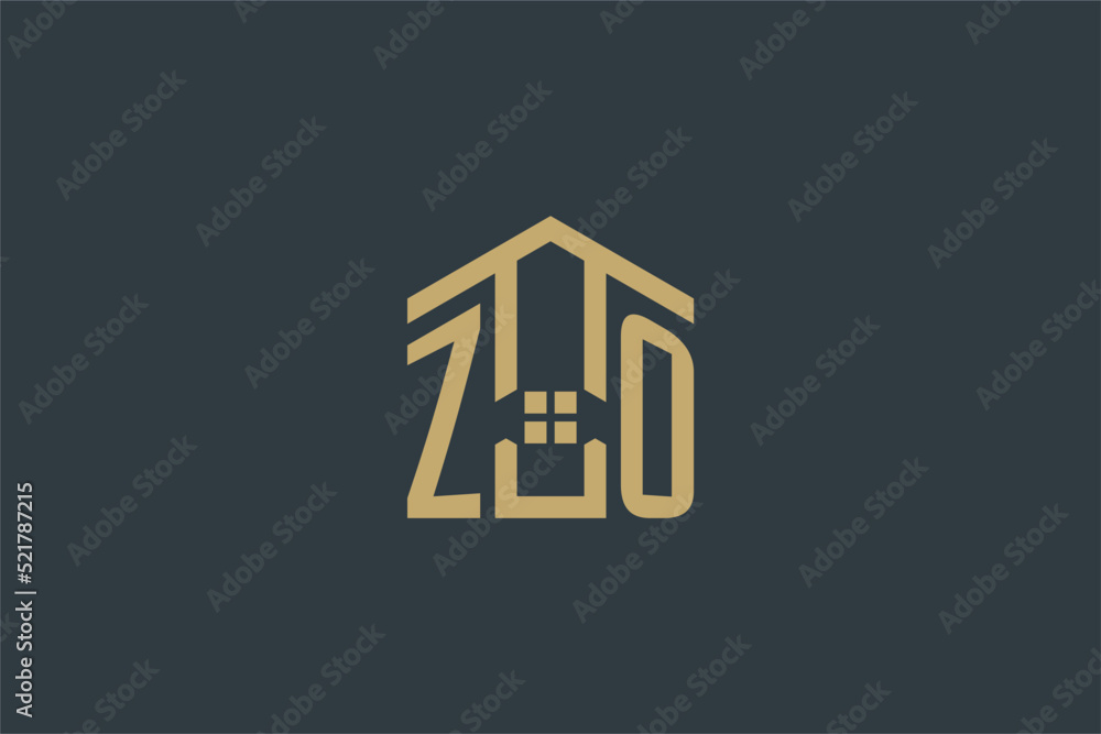 Initial ZO logo with abstract house icon design, simple and elegant real estate logo design - obrazy, fototapety, plakaty 