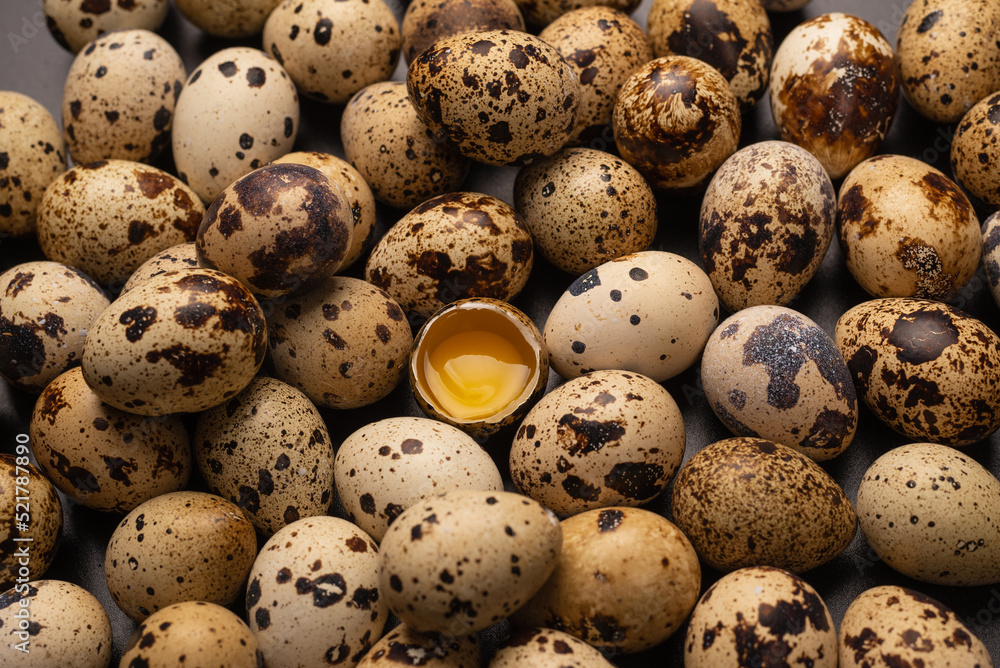Group of quail eggs as a background. Raw eggs.