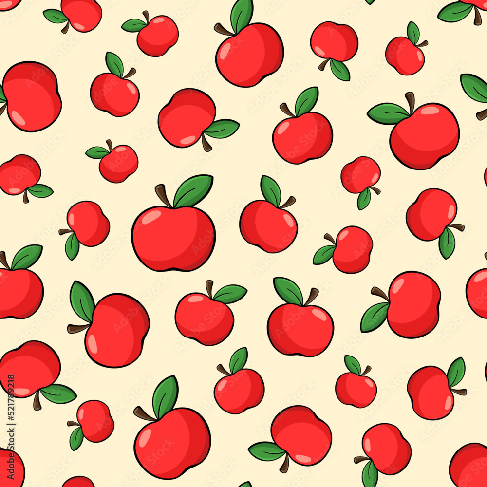 Apples vector seamless pattern. Red vector flat elements on beige background. Best for textile, wallpapers, home decoration, wrapping paper, package and web design. Apples vector seamless pattern. Red vector flat elements on beige background. Best for textile, wallpapers, home decoration, wrapping paper, package and web design.