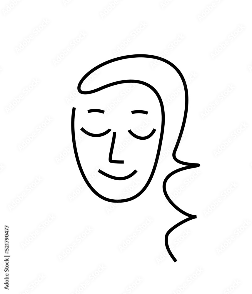 girl face - thin line vector logo. beauty salon icon isolate. beautiful hairstyle, look down. head woman