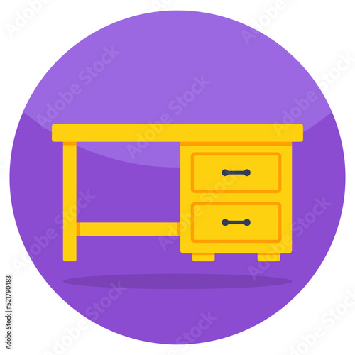 Flat rounded icon of drawer desk 