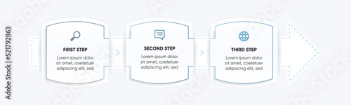 3 steps box and arrow infographic presentation.