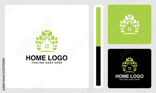 healthy home vector logo formed from leaves