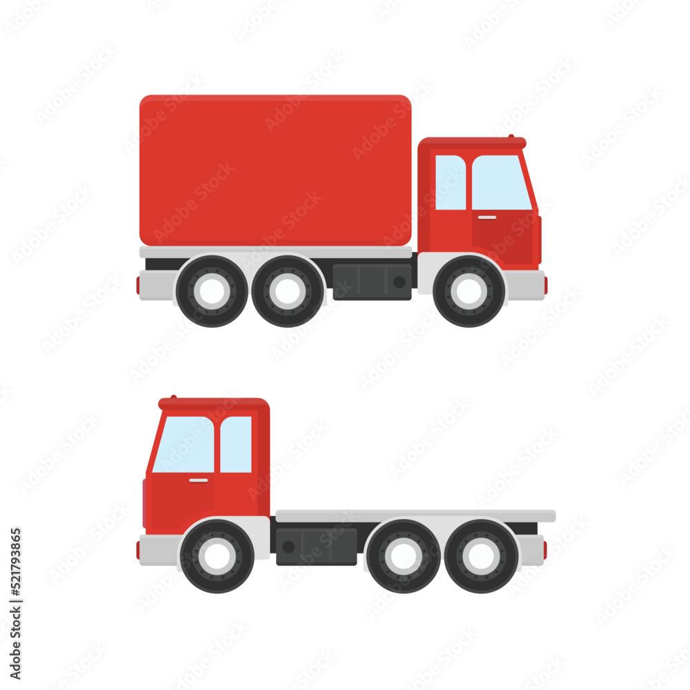Small truck for transportation cargo in flat style isolated on white background. Trucking, logistics or delivery vehicle icon. Vector illustration. EPS 10.