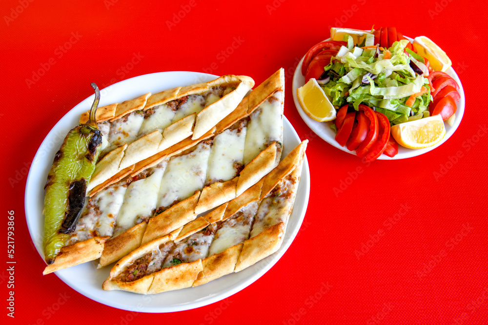 Kiymali pide. Turkish pide with minced meat. Turkish pizza mince pita ...