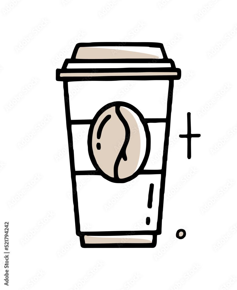 Paper cup of coffee doodle Clipart in black and beige Vector illustration in hand drawn style Paper cup of coffee doodle Clipart in black and beige Vector illustration in hand drawn style
