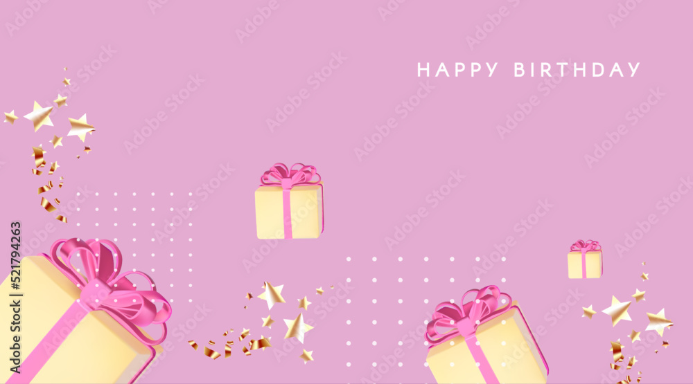 Simple gift boxes on pink background. Happy Birthday! Sale, wedding, anniversary, sale and other holiday design