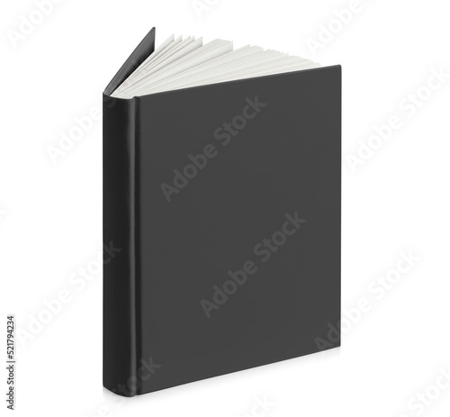 Black hard cover book, isolated on white background