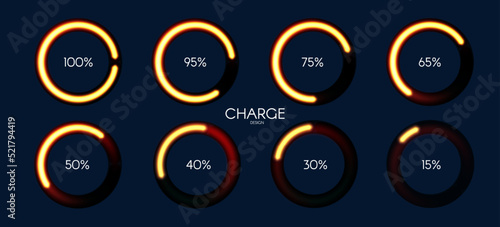 Shining loading bar collection. Modern design element set. Progress visualisation
