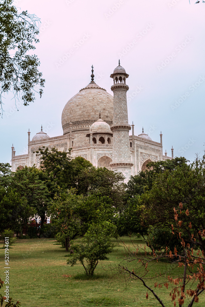 Taj Mahal, a marble mausoleum in the city of Agra, India.