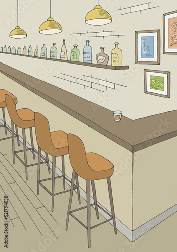 Cafe bar graphic color vertical interior sketch illustration vector 