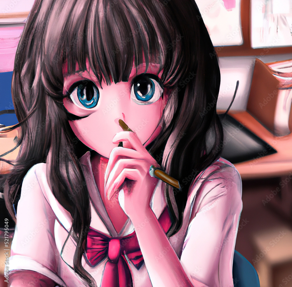 Digital painting cute anime beautiful girl in fantastic style