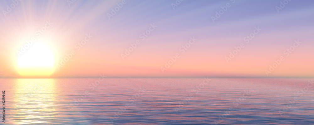 Fototapeta premium sunset sea sun ray clear sky. 3d rendering