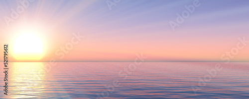 sunset sea sun ray clear sky. 3d rendering