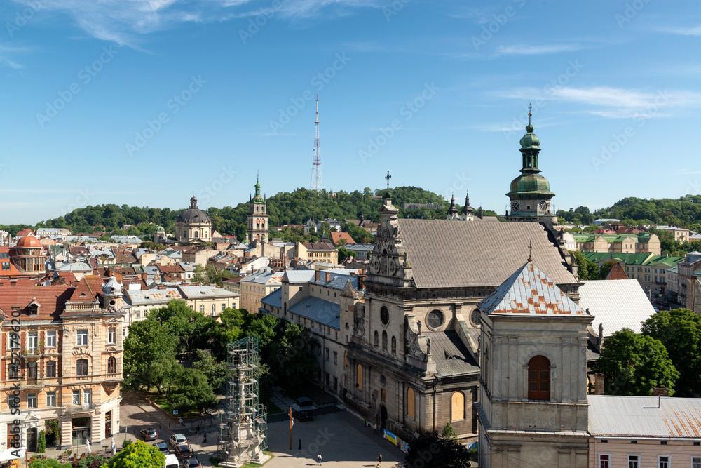 Lviv old town center from above