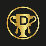 Trophy color doodle logo  D  latter speech bubble Employee Appreciation Day. Business development vector template for banner,
