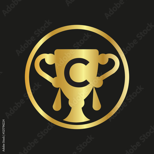 Trophy color doodle logo  C  latter speech bubble Employee Appreciation Day. Business development vector template for banner,
