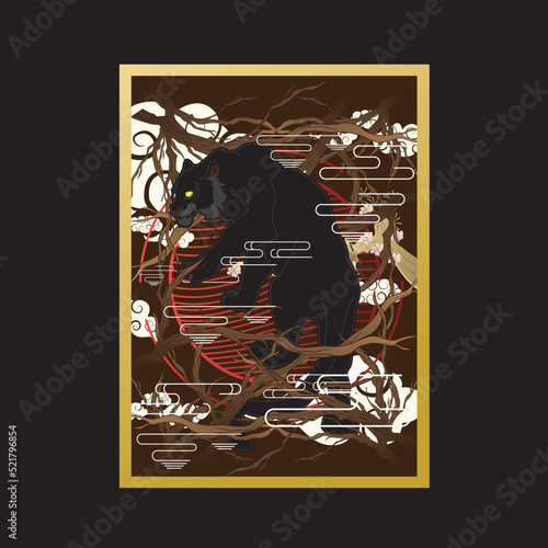 jaguar illustration with japanese style background